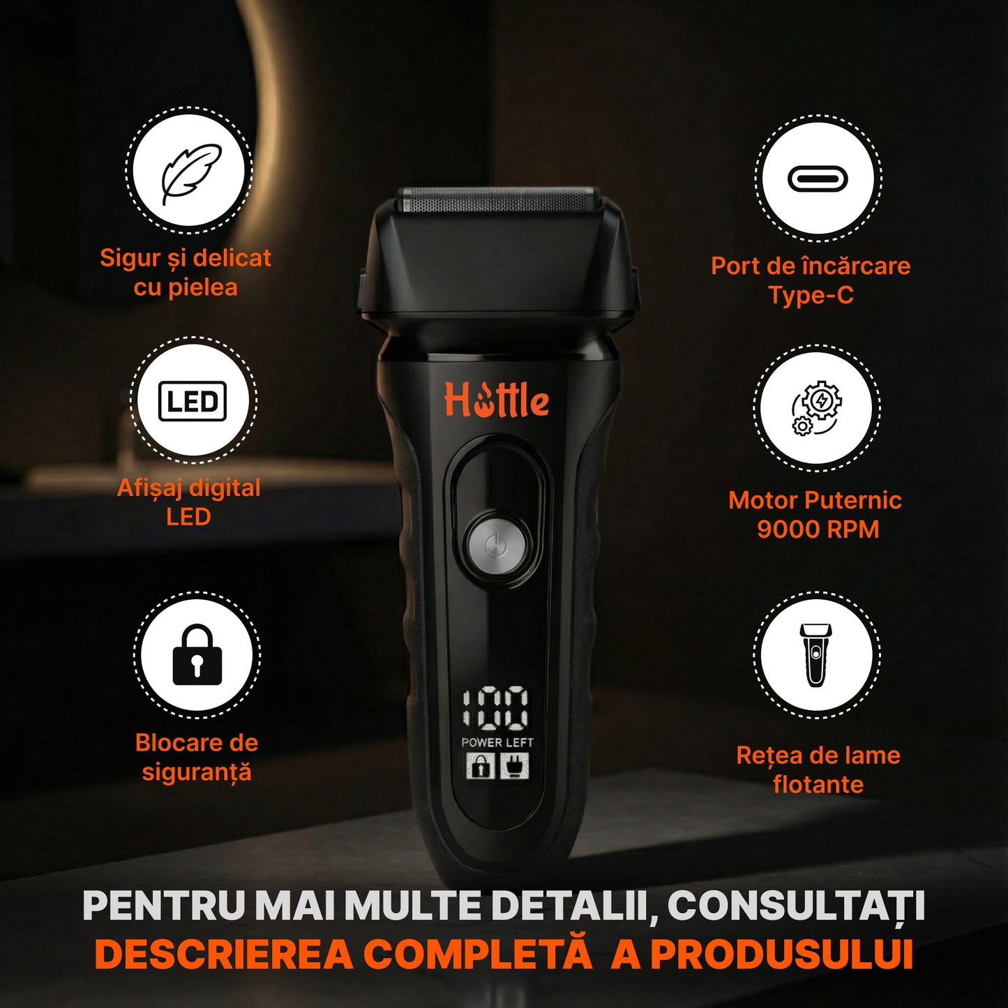 HOTTLE Shaver 9000 RPM — Negru