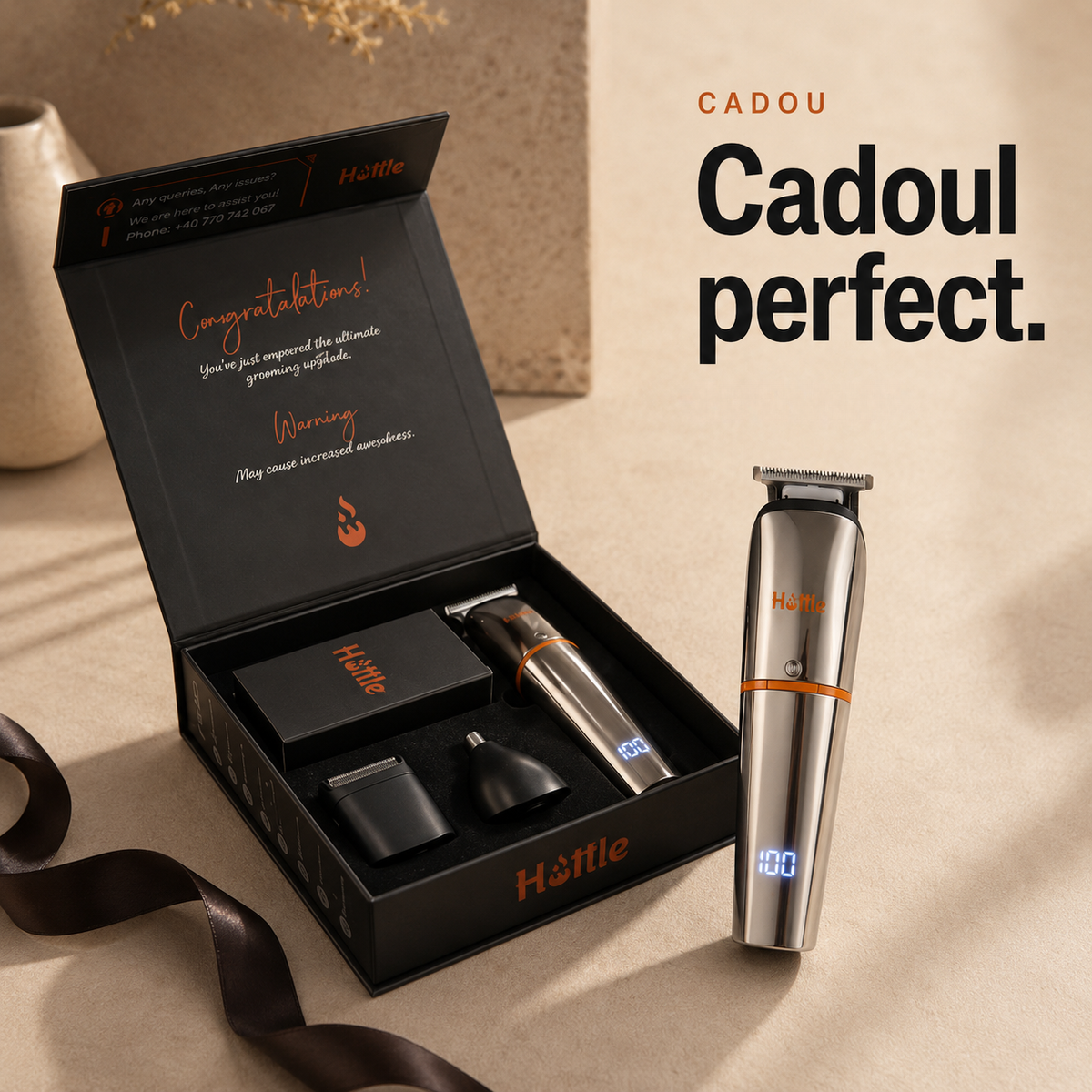 Trimmer V1 în cutia de cadou, cu toate accesoriile