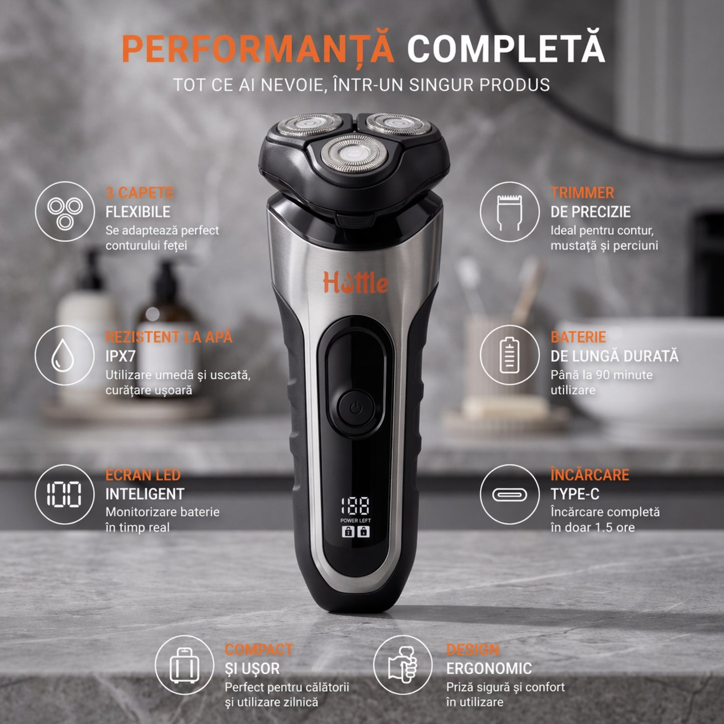 HOTTLE Shaver Capete 3D — Argintiu