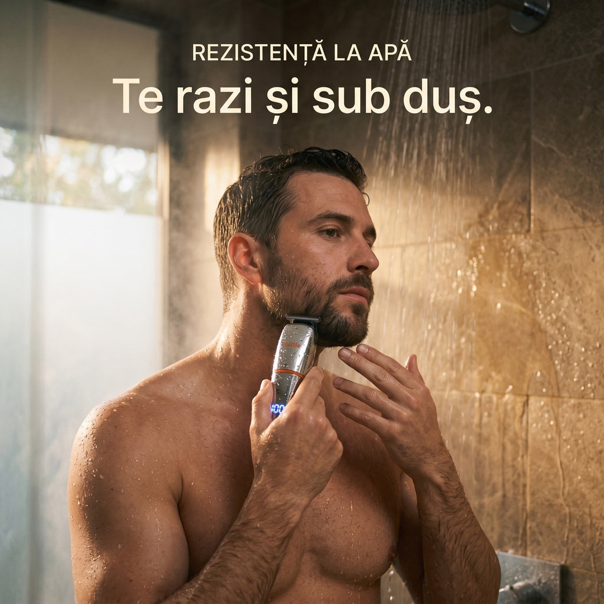 Bărbat folosind Trimmer V1 pe barbă