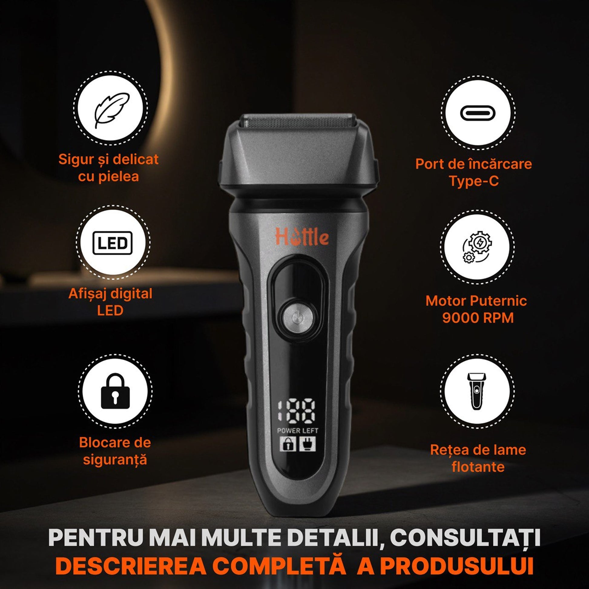 HOTTLE Shaver 9000 RPM — Argintiu